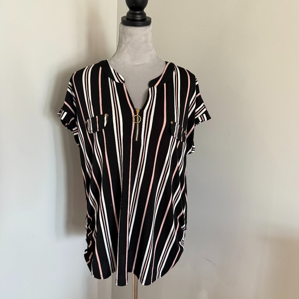 Sweet Wanderer Maternity Women's Black Striped Short Sleeve Top Size XL